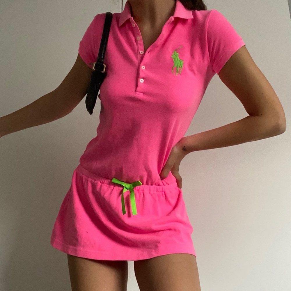 Ralph Lauren Hot Pink Polo Dress with Lime Accent Pony